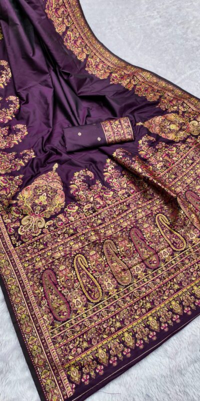 MB 46 Wine Color Pashmina Silk Woven Motifs Saree . Wedding, Party, Festive, Available at ₹2399 only. Delivery 4-6 Working Days. Shop now. | Sarees, Bollywood Sarees, Creative Sarees, Designer Sarees, Embroidered Sarees, Ethnic Saree, Modern Digital sarees, Party Wear Sarees