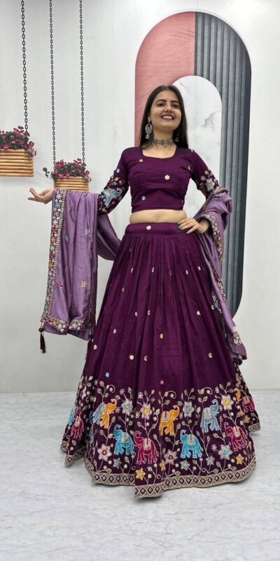PC 545 Wine Vichitra Silk Lehenga Choli with Lace Border & Lace Work. Special Price ₹3249. Delivery 4-6 Working Days. Shop now. | Lehenga, Bollywood Lehenga, Creative Lehenga, Designer Lehenga, Embroidered Lehenga, Party Wear Lehenga