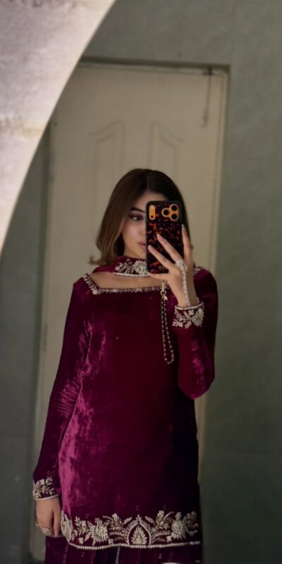 KD 1545 Wine Viscose Velvet Salwar Suit Perfect for Wedding, Party, Makar Sankranti, Housewarming, Family Gatherings – . Now at just ₹2049. Delivery 4- | Jump Suits, Salwar suit, Casual Suits, Creative suits, Designer Suits, Palazzo Suits, Party Wear Suits, Patiala Suits, Straight Suits