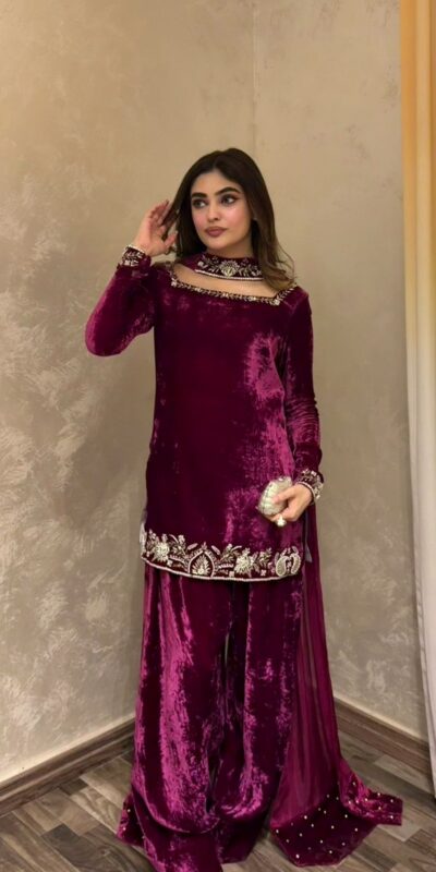 KD 1545 Wine Viscose Velvet Salwar Suit Perfect for Wedding, Party, Makar Sankranti, Housewarming, Family Gatherings – . Now at just ₹2049. Delivery 4- | Jump Suits, Salwar suit, Casual Suits, Creative suits, Designer Suits, Palazzo Suits, Party Wear Suits, Patiala Suits, Straight Suits