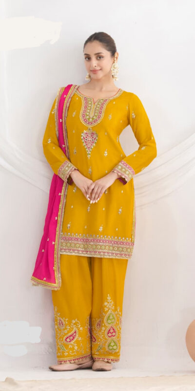 DS GULZAR 2641 Yellow in Chinon Embroidery Work & Mirror Work Salwar Suit. Now at just ₹3049. Delivery 4-6 Working Days. Shop now. | Jump Suits, Tops & Bottoms, Track Suits, Salwar suit, Casual Suits, Creative suits, Designer Suits, Palazzo Suits, Party Wear Suits, Patiala Suits, Straight Suits, Trendy Wear