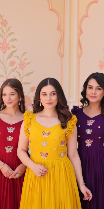 KA 1174 Yellow Faux Blooming Gown Perfect for Wedding, Party, Housewarming, Baby Shower, Raksha Bandhan – . Now at just ₹1699. Delivery 4-6 Working Dasy | Gowns, Bollywood Gowns, Creative Gowns, Designer Gowns, Embroidered Gowns, Party Wear Gowns