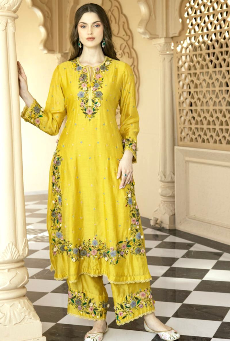 NSR 862 Yellow Faux Georgette Slawar Suit with Embroidery Work & Lace Work. Introductory Price ₹2149. Delivery 4-6 Working Days. Shop now. | Jump Suits, Tops & Bottoms, Track Suits, Salwar suit, Casual Suits, Creative suits, Designer Suits, Palazzo Suits, Party Wear Suits, Patiala Suits, Straight Suits, Trendy Wear