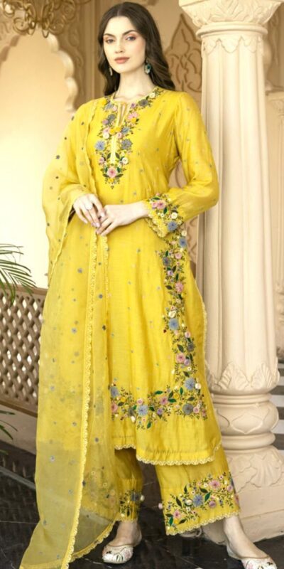 NSR 862 Yellow Faux Georgette Slawar Suit with Embroidery Work & Lace Work. Introductory Price ₹2149. Delivery 4-6 Working Days. Shop now. | Jump Suits, Tops & Bottoms, Track Suits, Salwar suit, Casual Suits, Creative suits, Designer Suits, Palazzo Suits, Party Wear Suits, Patiala Suits, Straight Suits, Trendy Wear