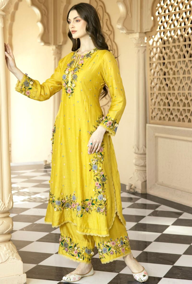 NSR 862 Yellow Faux Georgette Slawar Suit with Embroidery Work & Lace Work. Introductory Price ₹2149. Delivery 4-6 Working Days. Shop now. | Jump Suits, Tops & Bottoms, Track Suits, Salwar suit, Casual Suits, Creative suits, Designer Suits, Palazzo Suits, Party Wear Suits, Patiala Suits, Straight Suits, Trendy Wear