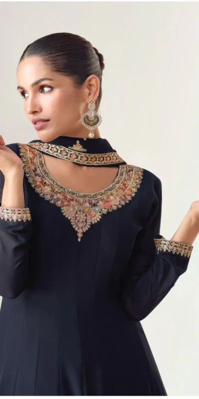 ₹3449 | FC 10128 Black Color Blooming Georgette Embroidery Work Salwar Suit . Introductory Price ₹3449. Delivery 4-6 Working Days. Shop now. | Jump Suits, Salwar suit, Casual Suits, Creative suits, Designer Suits, Palazzo Suits, Party Wear Suits, Patiala Suits, Straight Suits