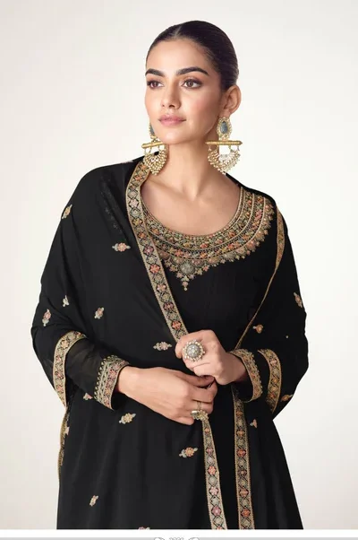 ₹3449 | FC 10128 Black Color Blooming Georgette Embroidery Work Salwar Suit . Introductory Price ₹3449. Delivery 4-6 Working Days. Shop now. | Jump Suits, Salwar suit, Casual Suits, Creative suits, Designer Suits, Palazzo Suits, Party Wear Suits, Patiala Suits, Straight Suits