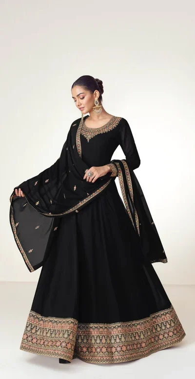 ₹3449 | FC 10128 Black Color Blooming Georgette Embroidery Work Salwar Suit . Introductory Price ₹3449. Delivery 4-6 Working Days. Shop now. | Jump Suits, Salwar suit, Casual Suits, Creative suits, Designer Suits, Palazzo Suits, Party Wear Suits, Patiala Suits, Straight Suits