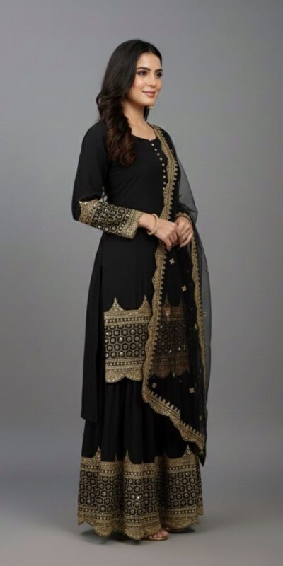 ₹2099 | ZF 250 Black Color Faux Georgette Embroidery Sequence Work Sharara Suit Wedding, Party, Festive, Events Etc. Expected Delivery 4-6 Working Days @2099/- | Jump Suits, Salwar suit, Casual Suits, Creative suits, Designer Suits, Palazzo Suits, Party Wear Suits, Patiala Suits, Straight Suits