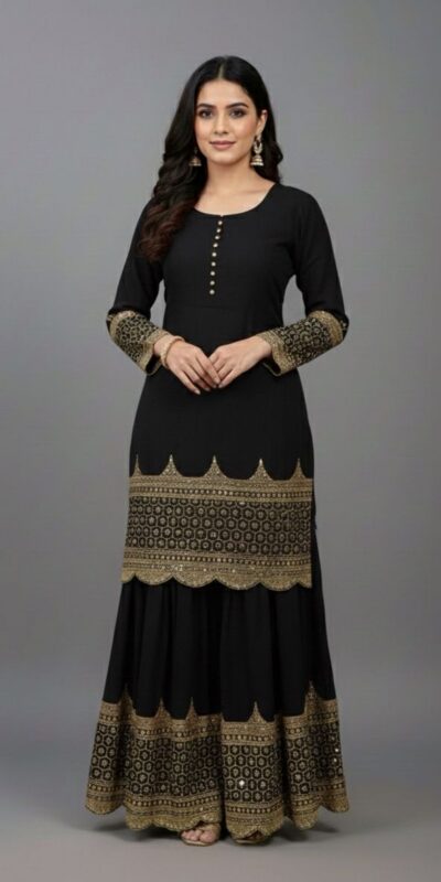 ₹2099 | ZF 250 Black Color Faux Georgette Embroidery Sequence Work Sharara Suit Wedding, Party, Festive, Events Etc. Expected Delivery 4-6 Working Days @2099/- | Jump Suits, Salwar suit, Casual Suits, Creative suits, Designer Suits, Palazzo Suits, Party Wear Suits, Patiala Suits, Straight Suits