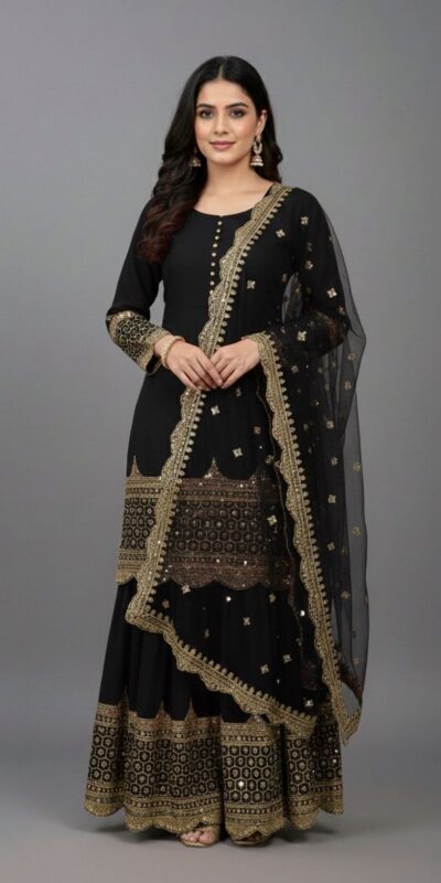 ₹2099 | ZF 250 Black Color Faux Georgette Embroidery Sequence Work Sharara Suit Wedding, Party, Festive, Events Etc. Expected Delivery 4-6 Working Days @2099/- | Jump Suits, Salwar suit, Casual Suits, Creative suits, Designer Suits, Palazzo Suits, Party Wear Suits, Patiala Suits, Straight Suits
