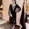 Black Viscose Velvet Embroidery Salwar Suit