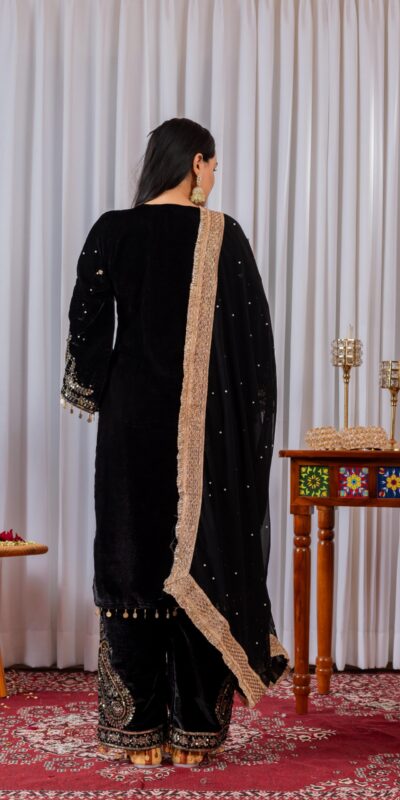 AD 134 Black Color Heavy Pure Viscose Velvet Embroidery Sharara Suit Wedding, Party, Festive, Events Etc. Expected Delivery 4-6 Working Days @2099/- | Jump Suits, Salwar suit, Casual Suits, Creative suits, Designer Suits, Palazzo Suits, Party Wear Suits, Patiala Suits, Straight Suits