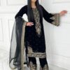 Black Viscose Velvet Sequence Lace Work Salwar Suit