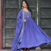 Blue Faux Blooming Sequins Work Gown