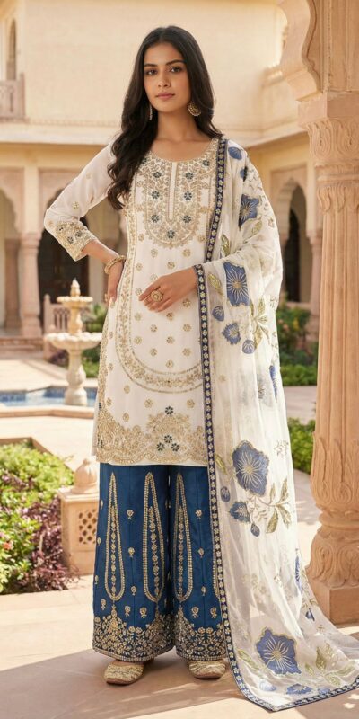 NSR 884 Blue Organza Silk Salwar Suit with Digital Print & Embroidery Work. Introductory Price ₹2149. Delivery 4-6 Working Days. Shop now. | Jump Suits, Salwar suit, Casual Suits, Creative suits, Designer Suits, Palazzo Suits, Party Wear Suits, Patiala Suits, Straight Suits