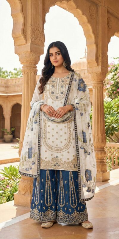 NSR 884 Blue Organza Silk Salwar Suit with Digital Print & Embroidery Work. Introductory Price ₹2149. Delivery 4-6 Working Days. Shop now. | Jump Suits, Salwar suit, Casual Suits, Creative suits, Designer Suits, Palazzo Suits, Party Wear Suits, Patiala Suits, Straight Suits