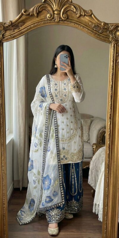 NSR 884 Blue Organza Silk Salwar Suit with Digital Print & Embroidery Work. Introductory Price ₹2149. Delivery 4-6 Working Days. Shop now. | Jump Suits, Salwar suit, Casual Suits, Creative suits, Designer Suits, Palazzo Suits, Party Wear Suits, Patiala Suits, Straight Suits