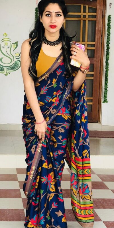 ₹1499 | KT 131 Blue Digital Print & Lace Work Saree in Blue Softy Silk. Introductory Price ₹1499. Delivery 4-6 Working Days. Shop now. | Sarees, Bollywood Sarees, Creative Sarees, Designer Sarees, Embroidered Sarees, Ethnic Saree, Modern Digital sarees, Party Wear Sarees