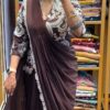 Brown Faux Georgette Embroidery Work Saree