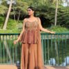 Brown Organza Silk Embroidery Work Salwar Suit
