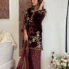 Brown Viscose Velvet Embroidery Work Salwar Suit