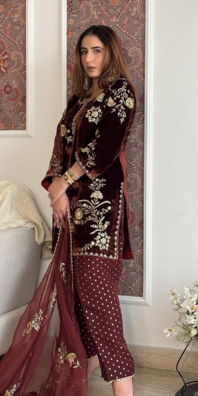 ₹2149 | MF 488 Brown Viscose Velvet Salwar Suit. Perfect for Wedding, Party, Lohri, Makar Sankranti, Engagement – Affordable Price ₹2149. Delivery 4-6 Workin | Jump Suits, Salwar suit, Casual Suits, Creative suits, Designer Suits, Palazzo Suits, Party Wear Suits, Patiala Suits, Straight Suits