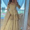 Cream Chinon Embroidery Mirror Work Lehenga Choli