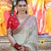 Cream Soft Twil Net Embroidery Sequins Work Saree
