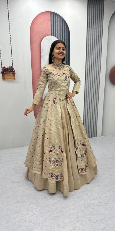 PC 528 Cream Color Vichitra Sequence Work Lehenga Choli Designer Work. Grab it for ₹2649. Delivery 4-6 Working Days. Shop now. | Lehenga, Bollywood Lehenga, Creative Lehenga, Designer Lehenga, Embroidered Lehenga, Party Wear Lehenga