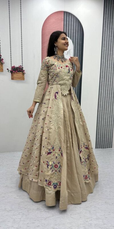 PC 528 Cream Color Vichitra Sequence Work Lehenga Choli Designer Work. Grab it for ₹2649. Delivery 4-6 Working Days. Shop now. | Lehenga, Bollywood Lehenga, Creative Lehenga, Designer Lehenga, Embroidered Lehenga, Party Wear Lehenga