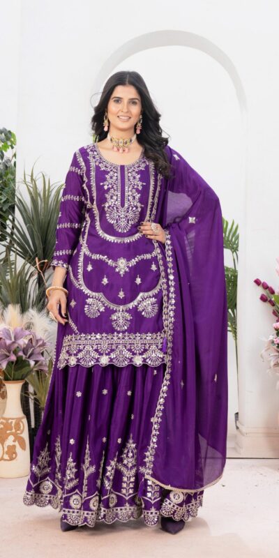 ₹2149 | ND 5033 Dark Purple Chinon Silk Salwar Suit with Embroidery Work & Lace Work. Affordable Price ₹2149. Delivery 4-6 Working Days. Shop now. | Jump Suits, Salwar suit, Casual Suits, Creative suits, Designer Suits, Palazzo Suits, Party Wear Suits, Patiala Suits, Straight Suits
