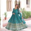 Firozi Silver Crunchy Embroidery Work Gown