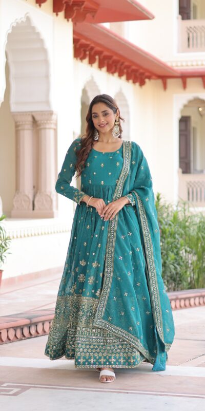 EKA 1216 Firozi in Silver Crunchy mbroidery Work & Sequins Work Gown . Available at ₹2649 only. Delivery 4-6 Working Days. Shop now. | Gowns, Bollywood Gowns, Creative Gowns, Designer Gowns, Embroidered Gowns, Party Wear Gowns