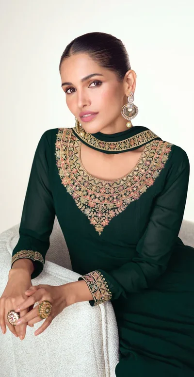 ₹3449 | FC 10128 Green Color Blooming Georgette Embroidery Work Salwar Suit . Introductory Price ₹3449. Delivery 4-6 Working Days. Shop now. | Jump Suits, Salwar suit, Casual Suits, Creative suits, Designer Suits, Palazzo Suits, Party Wear Suits, Patiala Suits, Straight Suits