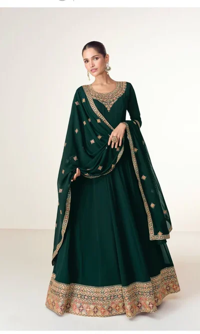 ₹3449 | FC 10128 Green Color Blooming Georgette Embroidery Work Salwar Suit . Introductory Price ₹3449. Delivery 4-6 Working Days. Shop now. | Jump Suits, Salwar suit, Casual Suits, Creative suits, Designer Suits, Palazzo Suits, Party Wear Suits, Patiala Suits, Straight Suits