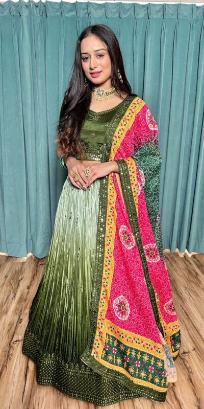 ₹3649 | FB H60 Green Color Chinon Silk Sequins Work Lehenga Choli . Introductory Price ₹3649. Delivery 4-6 Working Days. Shop now. | Lehenga, Bollywood Lehenga, Creative Lehenga, Designer Lehenga, Embroidered Lehenga, Party Wear Lehenga
