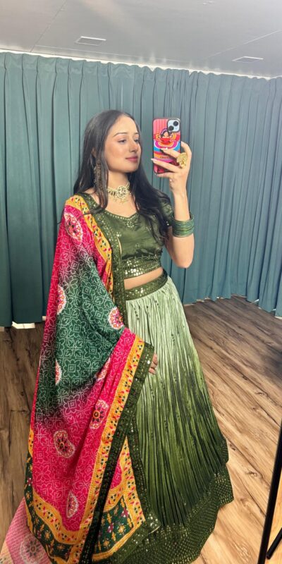 ₹3649 | FB H60 Green Color Chinon Silk Sequins Work Lehenga Choli . Introductory Price ₹3649. Delivery 4-6 Working Days. Shop now. | Lehenga, Bollywood Lehenga, Creative Lehenga, Designer Lehenga, Embroidered Lehenga, Party Wear Lehenga
