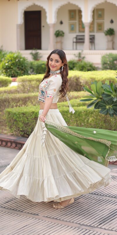 KA 5061 Green in Cosmos silk Embroidery Work & Zari Work Lehenga Choli . Get it for ₹2649. Delivery 4-6 Working Days. Shop now. | Lehenga, Bollywood Lehenga, Creative Lehenga, Designer Lehenga, Embroidered Lehenga, Party Wear Lehenga