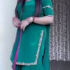 Green Natural Crap Embroidery Lace Work Sawlar Suit