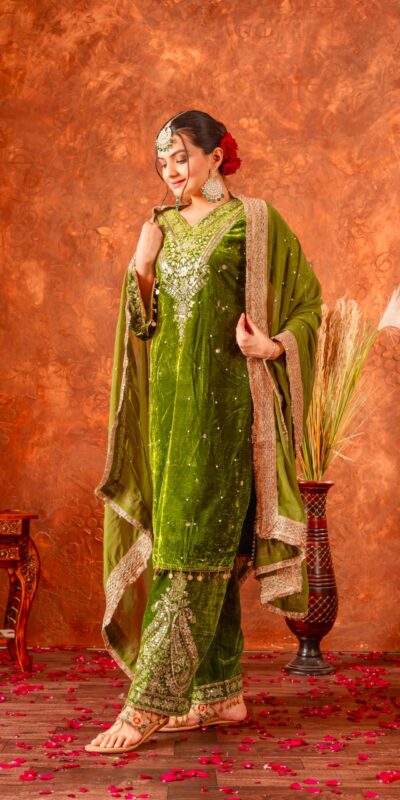 AD 134 Green Color Heavy Pure Viscose Velvet Embroidery Sharara Suit Wedding, Party, Festive, Events Etc. Expected Delivery 4-6 Working Days @2099/- | Jump Suits, Salwar suit, Casual Suits, Creative suits, Designer Suits, Palazzo Suits, Party Wear Suits, Patiala Suits, Straight Suits