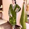 Green Viscose Velvet Embroidery Salwar Suit