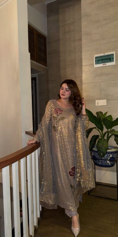 ₹1999 | ST 1162 Grey in Faux Georgette Sequins Work & Embroidery Work Salwar Suit . Get it for ₹1999. Delivery 4-6 Working Days. Shop now. | Jump Suits, Salwar suit, Casual Suits, Creative suits, Designer Suits, Palazzo Suits, Party Wear Suits, Patiala Suits, Straight Suits