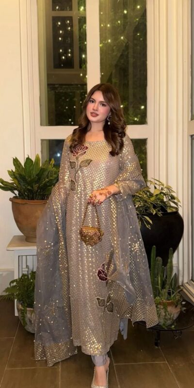 ₹1999 | ST 1162 Grey in Faux Georgette Sequins Work & Embroidery Work Salwar Suit . Get it for ₹1999. Delivery 4-6 Working Days. Shop now. | Jump Suits, Salwar suit, Casual Suits, Creative suits, Designer Suits, Palazzo Suits, Party Wear Suits, Patiala Suits, Straight Suits