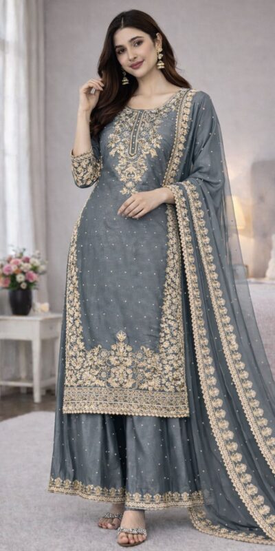 SSR 535 Grey Color in Organza Silk Embroidery Work Salwar Suit . Available at ₹2399 only. Delivery 4-6 Working Days. Shop now. | Jump Suits, Salwar suit, Casual Suits, Creative suits, Designer Suits, Palazzo Suits, Party Wear Suits, Patiala Suits, Straight Suits