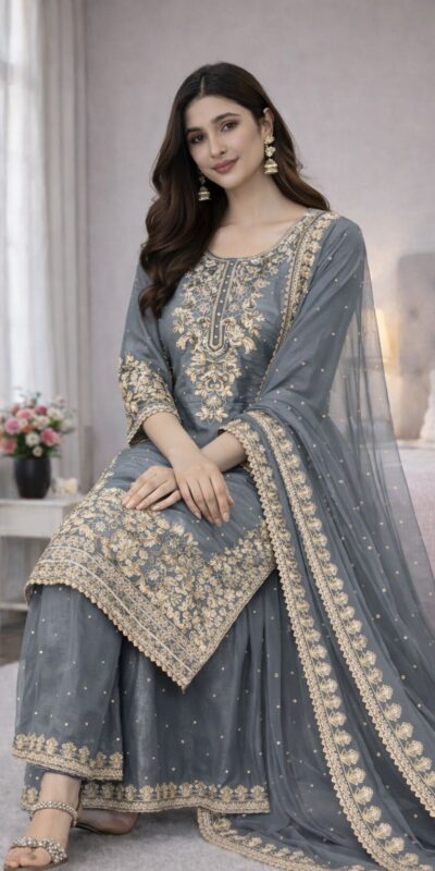SSR 535 Grey Color in Organza Silk Embroidery Work Salwar Suit . Available at ₹2399 only. Delivery 4-6 Working Days. Shop now. | Jump Suits, Salwar suit, Casual Suits, Creative suits, Designer Suits, Palazzo Suits, Party Wear Suits, Patiala Suits, Straight Suits