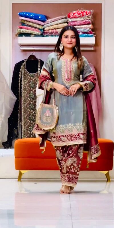 ST 238 Grey in Zimmy Silk. Embroidery Work Salwar Suit Wedding, Party, Festive, Events, Now at just ₹2149. Delivery 4-6 Working Days. Shop now. | Jump Suits, Salwar suit, Casual Suits, Creative suits, Designer Suits, Palazzo Suits, Party Wear Suits, Patiala Suits, Straight Suits