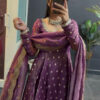 Lavender Fendy Silk Sequence Lace Work Gown