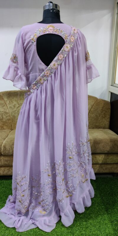 KT 190 Lavender in Georgette. Mirror Work & Lace Work Gown Wedding, Party, Festive, Events, Now at just ₹1949. Delivery 4-6 Working Days. Shop now. | Gowns, Bollywood Gowns, Creative Gowns, Designer Gowns, Embroidered Gowns, Party Wear Gowns