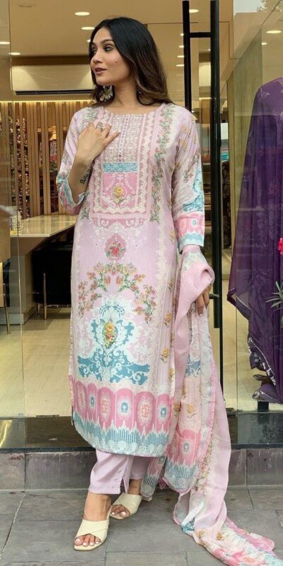 ₹1749 | DC G22 Light Pink in Maslin Digital Print Salwar Suit . Wedding, Party, Festive, Events, Introductory Price ₹1749. Delivery 4-6 Working Days. Shop now. | Jump Suits, Salwar suit, Casual Suits, Creative suits, Designer Suits, Palazzo Suits, Party Wear Suits, Patiala Suits, Straight Suits